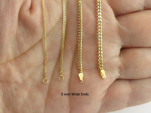 14K Solid Gold Gourmette Chain, 1.0mm to 3.0mm Wide Necklace