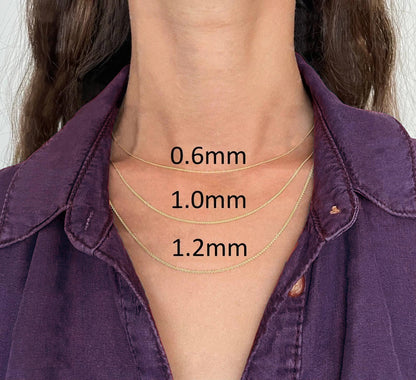 14K Solid Yellow Gold Diamond Cut Round Wheat Chain Necklace, 0.6mm to 1.2mm Wide