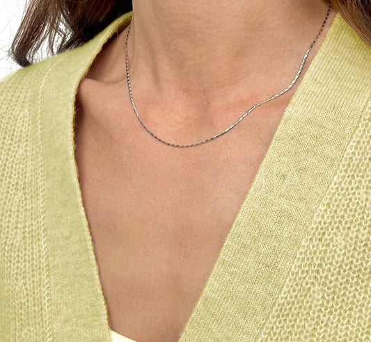 14K Solid White Gold Lumina Chain Necklace, 1.0mm Wide