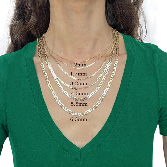 Solid 14K Yellow Gold Mariner Link Chain Necklace or Bracelet, 1.2mm To 6.3mm Wide