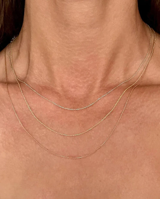 14k Solid Yellow, White or Rose Gold Diamond Cut Cable Chain Necklace, 0.5mm Wide