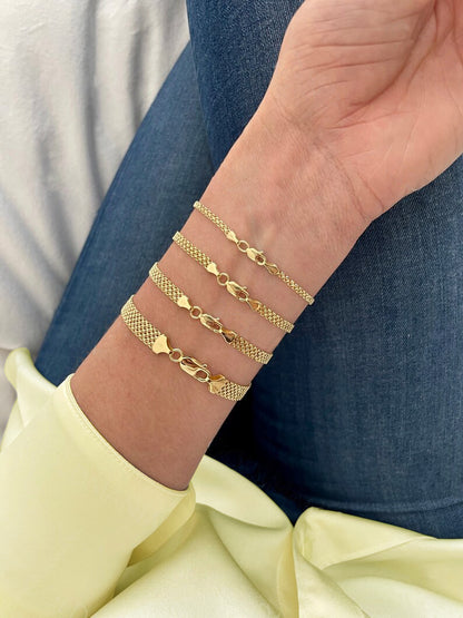 14K Solid Gold Bismark Bracelet, 2.5mm to 7.0mm Wide