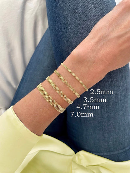 14K Solid Gold Bismark Bracelet, 2.5mm to 7.0mm Wide