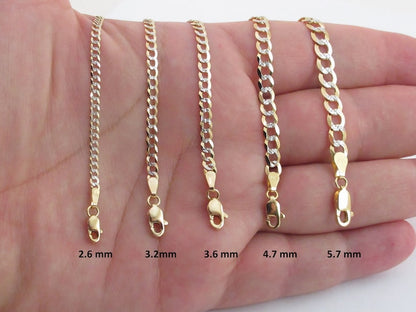 14K Solid Gold Diamond Cut Curb Link Chain, 2.6mm to 12.25mm Wide Necklace