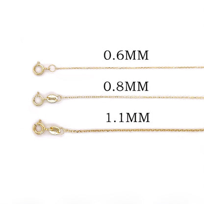 Solid 14K Gold Diamond Cut Cable Link Chain Necklace, 0.6mm - 1.1mm Wide