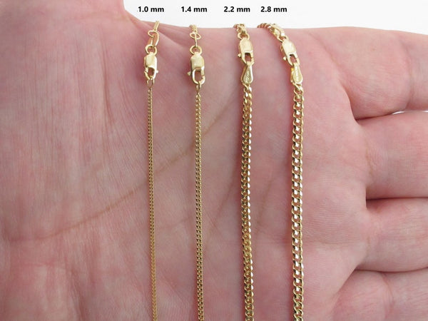 14K Solid Gold Gourmette Chain, 1.0mm to 3.0mm Wide Necklace