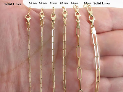 14K Yellow Gold Paperclip Chain Necklace Or Bracelet, 1.5mm to 6.1mm Wide