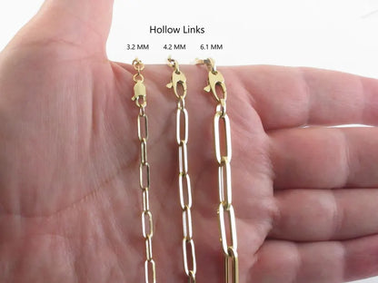 14K Yellow Gold Paperclip Chain Necklace Or Bracelet, 1.5mm to 6.1mm Wide