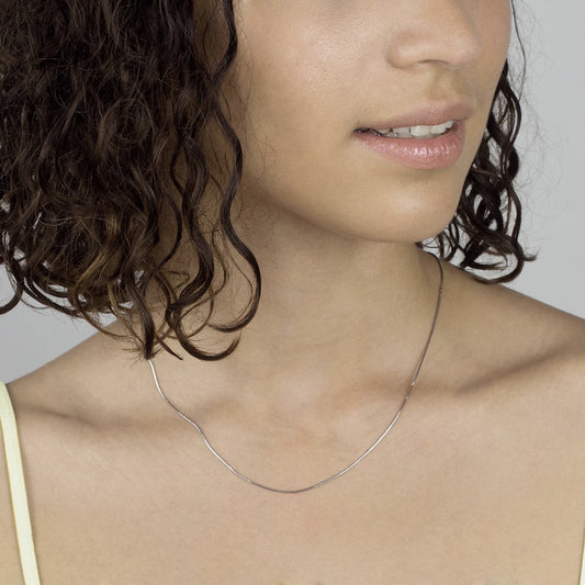 14K Solid White Gold Octagonal Snake Chain Necklace, 0.8mm to 1.0mm Wide