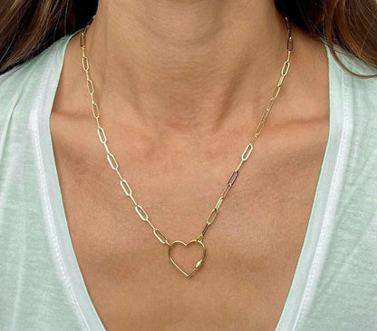 14kt Yellow Gold PAPERCLIP Heart Link Chain Necklace, 2.5mm