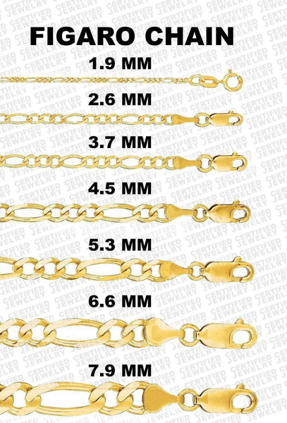 Solid 10K Yellow Gold Figaro Chain, 7" - 30" Inch, 2mm - 8mm Thick Gold Chain, 10K Figaro Necklace, Figaro Link Chain, Figaro Yellow Gold