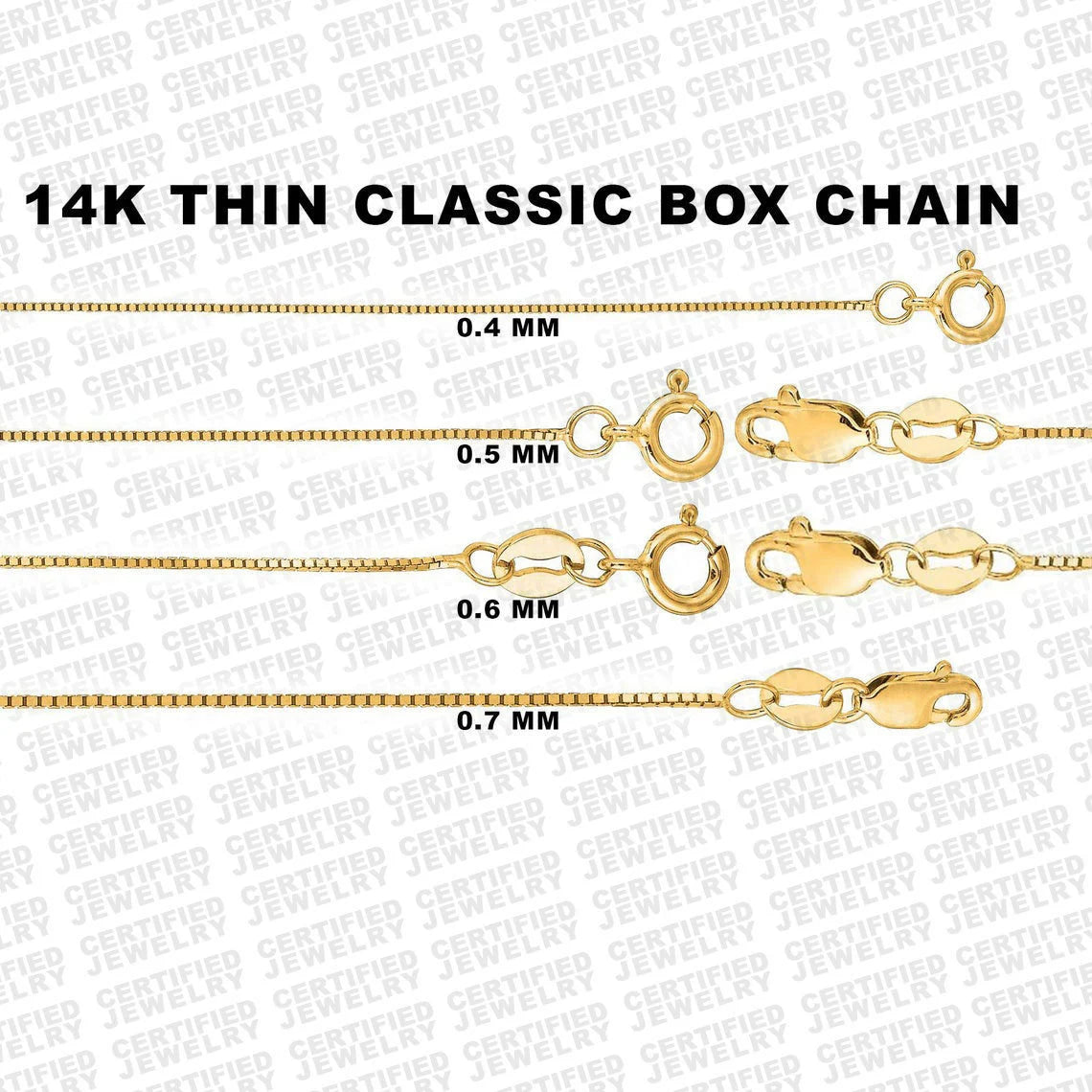 Solid 14K Yellow Gold Box Chain Necklace, 16" 18" 20" 24" Inch, 0.4mm 0.5mm 0.6mm, 0.7mm, Delicate Dainty Gold Chain, For Women