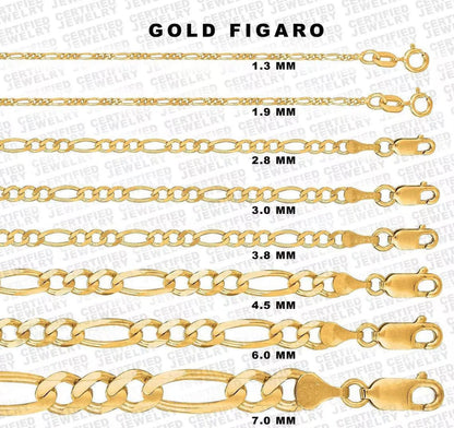 Solid 14K Yellow Gold Figaro Chain Necklace, 16 To 30" Inch, 1.3mm To 7mm Thick Gold Chain, Figaro Yellow Gold, 14K Figaro Curb Chain Woman