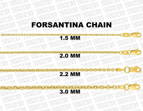 14K Yellow Gold Forsantina Cable Link Chain Necklace, 1.5mm To 3mm Wide.