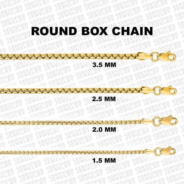 14K Yellow Gold Round Box Chain Necklace, 16" To 24" Inch, 1.5MM To 3.5MM Thick Gold Chain, Box Gold Chain, Hollow Box Chain, Lite Round Box