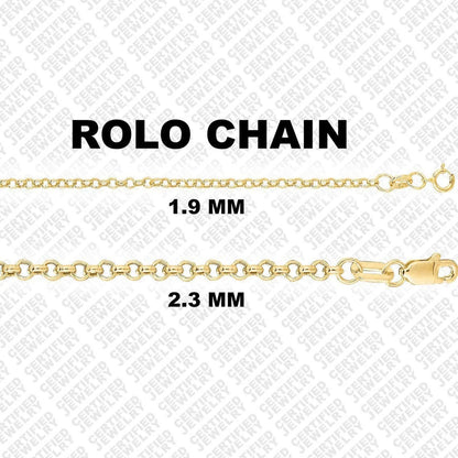 10K Gold Rolo Chain, 2mm 2.4mm Wide Necklace