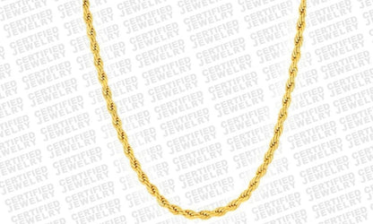 10K Gold 3MM Diamond Cut Rope Chain Necklace