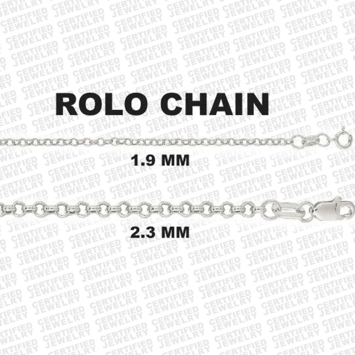 10K White Gold Rolo Chain Necklace, 16"- 30" Inch, 2mm 2.4mm Thick