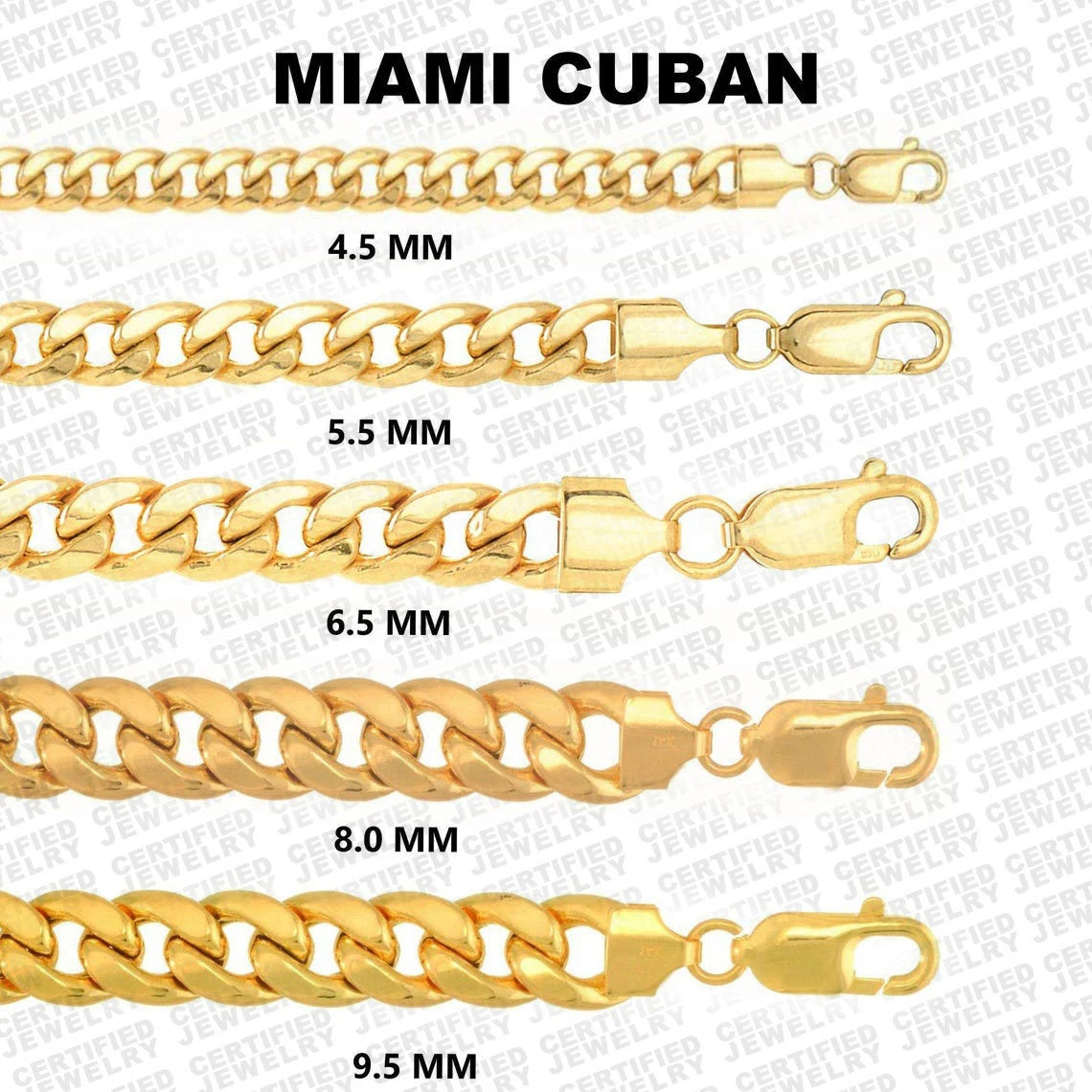 10K Semi-Solid Yellow Gold Miami Cuban Chain Necklace, 4.5mm- 9.5mm wide