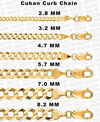 10K Solid Gold Curb Link Chain, 2.8mm - 8.2mm Wide Necklace