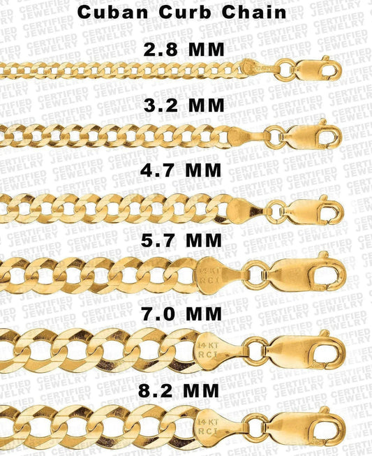 10K Solid Gold Curb Link Chain, 2.8mm - 8.2mm Wide Necklace