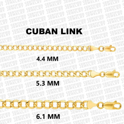 10K Gold Curb Cuban Chain, 4.4mm - 6.1mm Wide Necklace