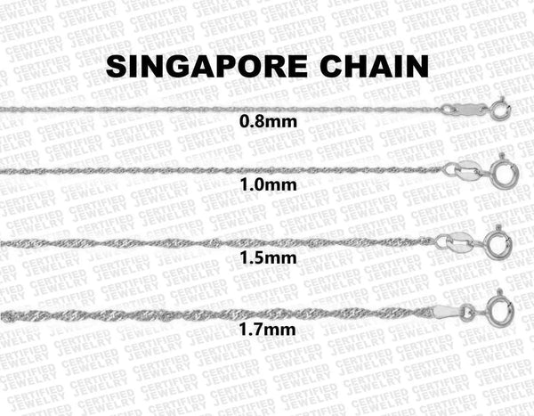 Solid 14K White Gold Singapore Rope Chain Necklace, 16"- 24" Inches, 0.8mm-1.7mm