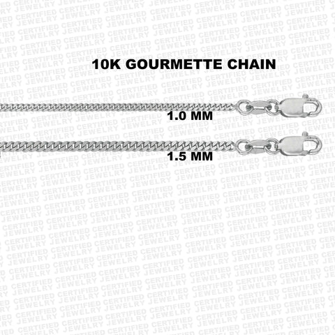 Solid 10K White Gold Gourmette Chain Necklace, 16" 18" 20" 22" 24" Inch, 1mm 1.5mm Thick Gourmette Gold Chain, Thin Miami Cuban Chain