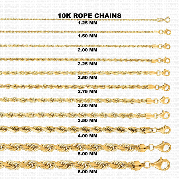 10K Solid Yellow Gold Diamond Cut Rope Chain Necklace, 7" To 30" Inch, 1.25mm To 6mm Thick Gold Chain, 10K Rope Gold Chain, Rope Bracelet