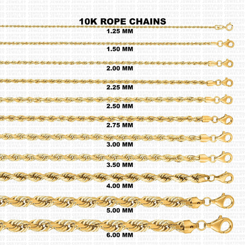 10K Solid Yellow Gold Diamond Cut Rope Chain Necklace, 7" To 30" Inch, 1.25mm To 6mm Thick Gold Chain, 10K Rope Gold Chain, Rope Bracelet