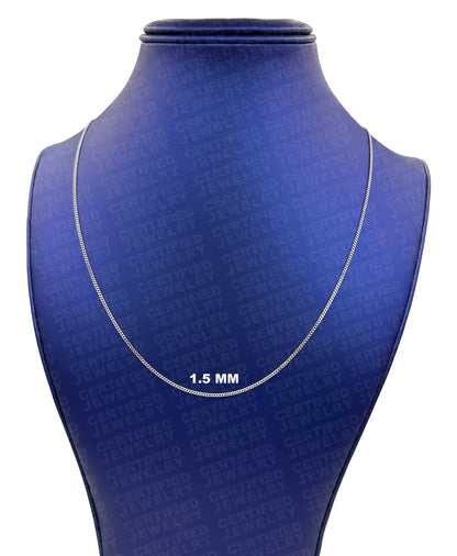 Solid 10K White Gold Gourmette Chain Necklace, 16" 18" 20" 22" 24" Inch, 1mm 1.5mm Thick Gourmette Gold Chain, Thin Miami Cuban Chain