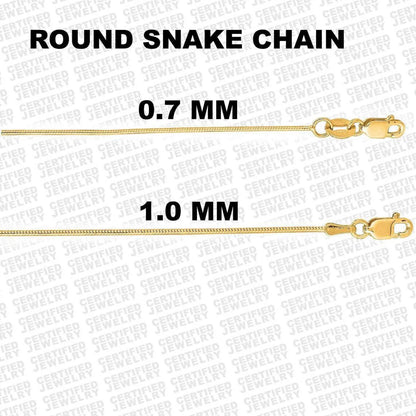 Solid 14K Yellow Gold Round Snake Chain Necklace, 0.7mm or 1mm Wide