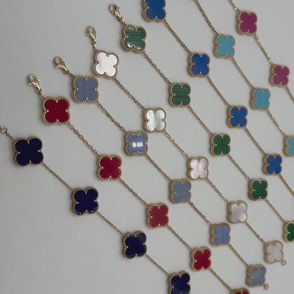 Solid Gold Five Clover Bracelet, Available in multiple colors