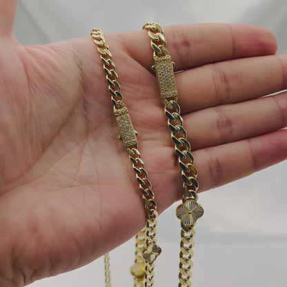 Solid Gold 7pc Clover Chain Necklace