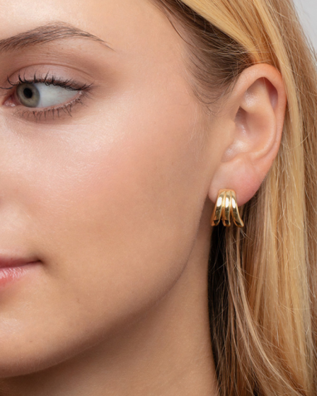 14K Yellow Gold Triple Row Splayed Hoop Earrings