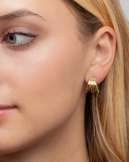 14K Yellow Gold Triple Row Splayed Hoop Earrings