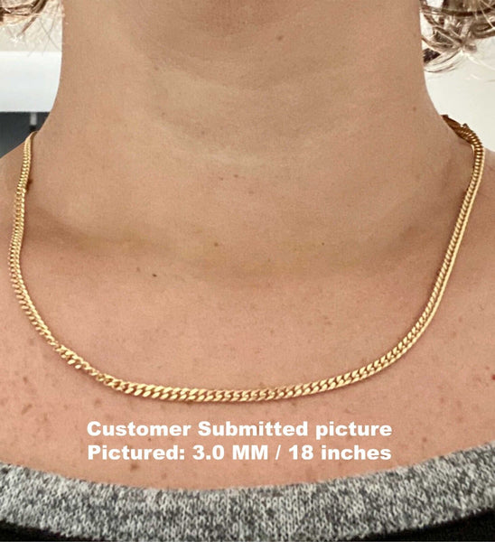 14K Solid Gold Gourmette Chain Necklace, 1.0mm to 3.0mm Wide