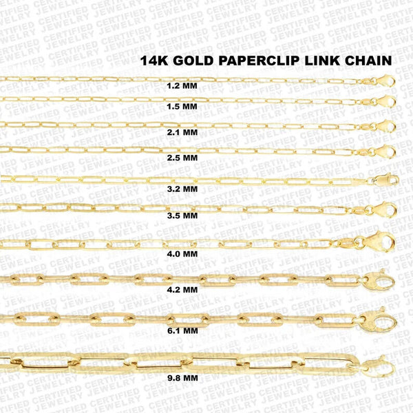 14K Yellow Gold Paperclip Chain Necklace Or Bracelet, 1.5mm to 6.1mm Wide