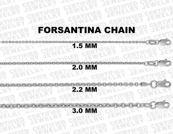 14K White Gold Forsantina Cable Link Chain Necklace, 1.5mm to 3.0mm Wide.