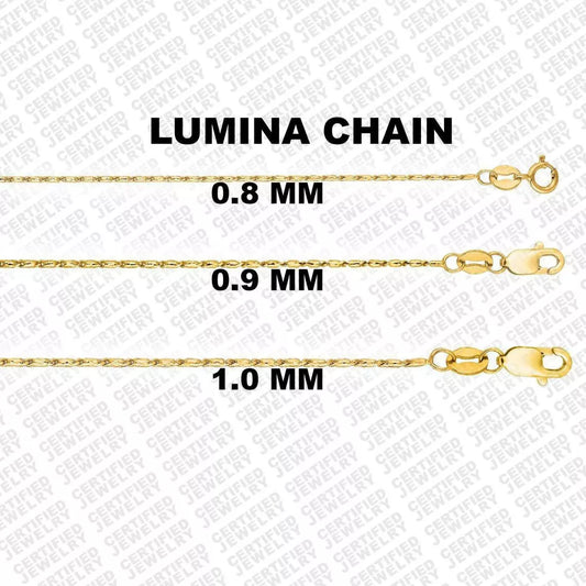 14K Solid Yellow Gold Lumina Chain Necklace, 0.8mm to 1.0mm Wide