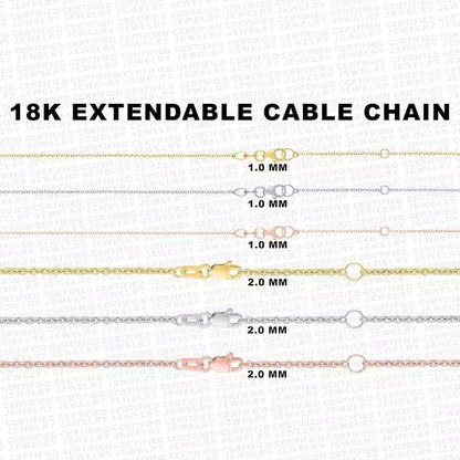 18K Solid Gold Cable Link Chain Necklace, 1.0mm to 2.0mm  Wide.