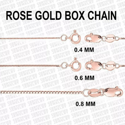 14K Solid Rose Gold Box Chain Necklace, 0.5mm to 0.8mm Wide