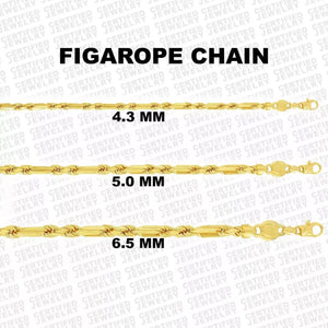 14k Solid Gold Figarope Chain, 4.3 mm to 6.5 mm Wide Necklace