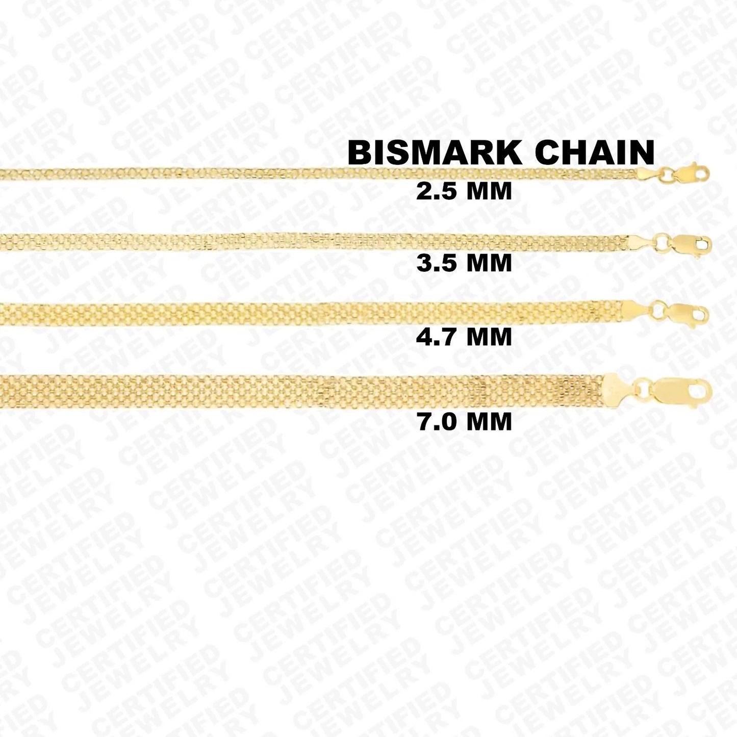 Solid 14k Gold Bismark Chain Necklace, 2.5mm To 7.0mm Wide