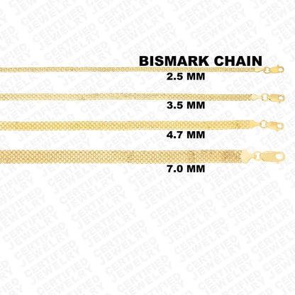 Solid 14k Gold Bismark Chain Necklace, 2.5mm To 7.0mm Wide