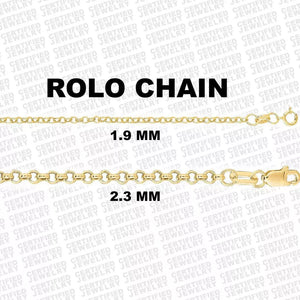 14K Gold Rolo Chain Necklace, 2.0mm to 2.4mm Wide.