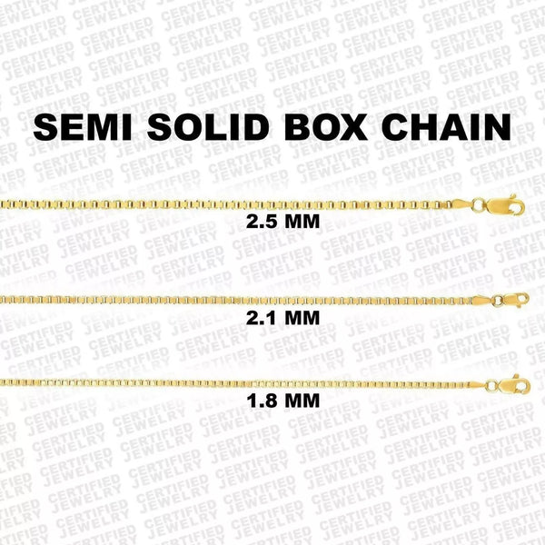 14K Yellow Gold Box Chain Necklace, 1.8mm to 2.5mm Wide.