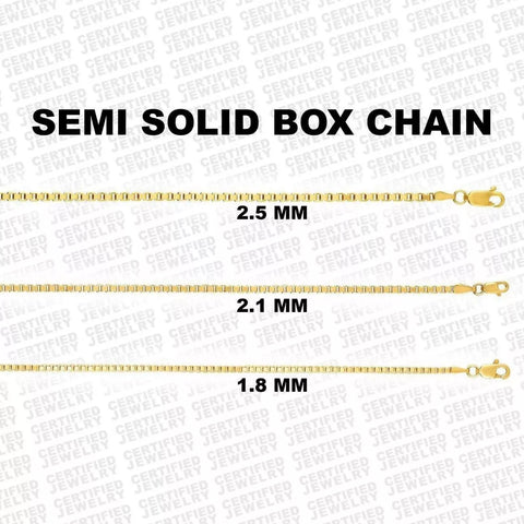 14K Yellow Gold Box Chain Necklace, 1.8mm to 2.5mm Wide.