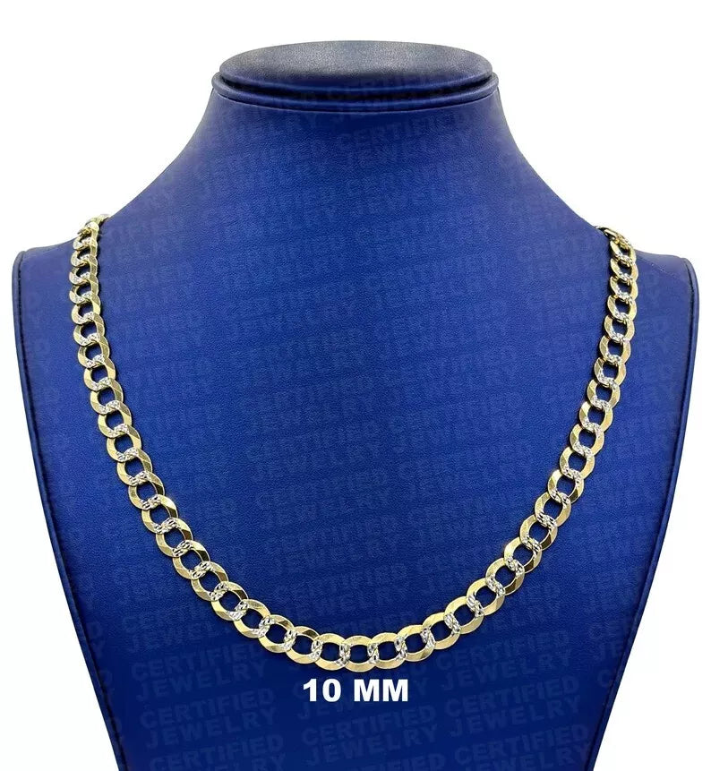 14K Solid Gold Diamond Cut Curb Link Chain, 2.6mm to 12.25mm Wide Necklace