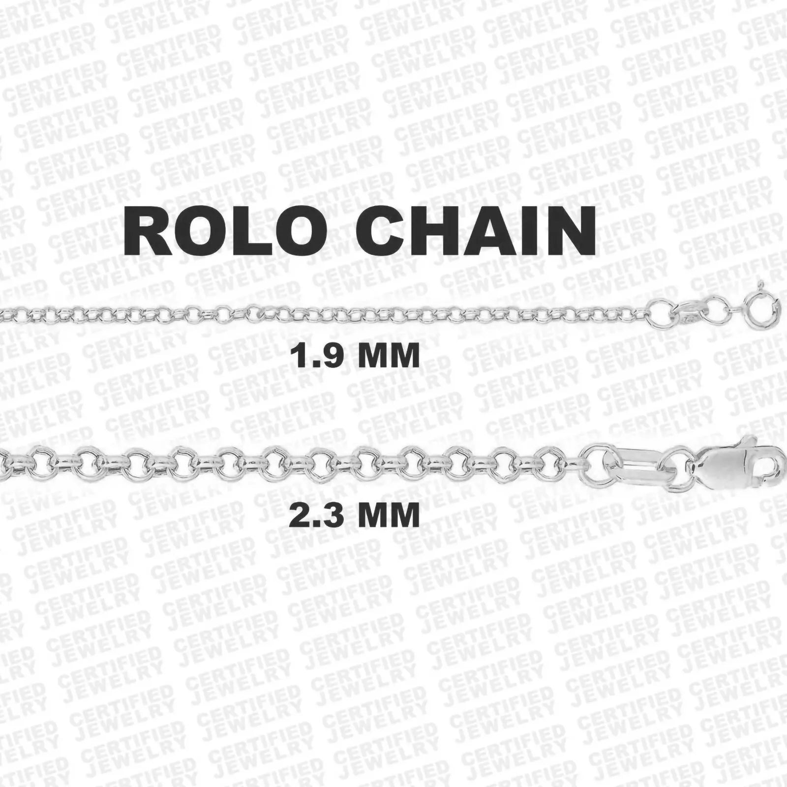 14K White Gold Rolo Chain Necklace, 2.0mm to 2.4mm Wide.